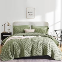 Flymme Olive Green Comforter Sets King Size 7 Pieces Bed in a Bag Shabby Chic Bedding Sets Lightweight Soft Microfiber Boho Bed Set for All Season