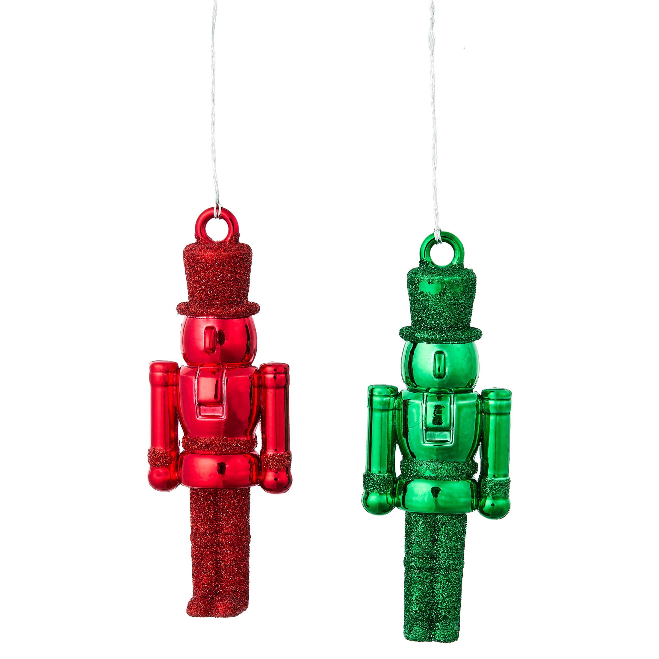 4-Count Red and Green Metallic and Glitter Nutcracker Mini Christmas Ornaments, 2.5", by Holiday Time