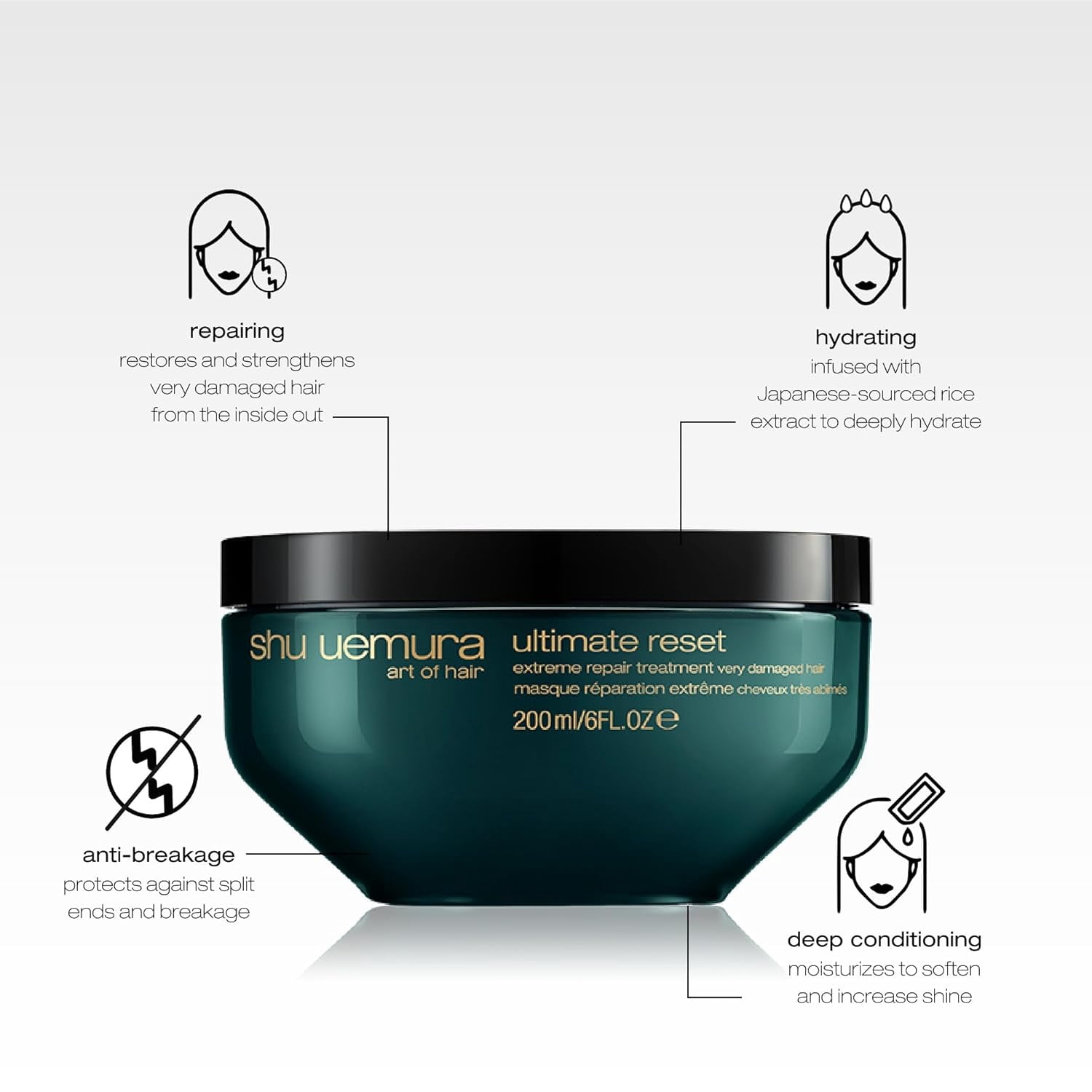 Shu Uemura Ultimate Reset Extreme Repair Hair Mask | Strengthens to Reduce Breakage and Split Ends | Deeply Conditions and Nourishes | With Japanese Rice Extract | For Dry and Very Damaged Hair
