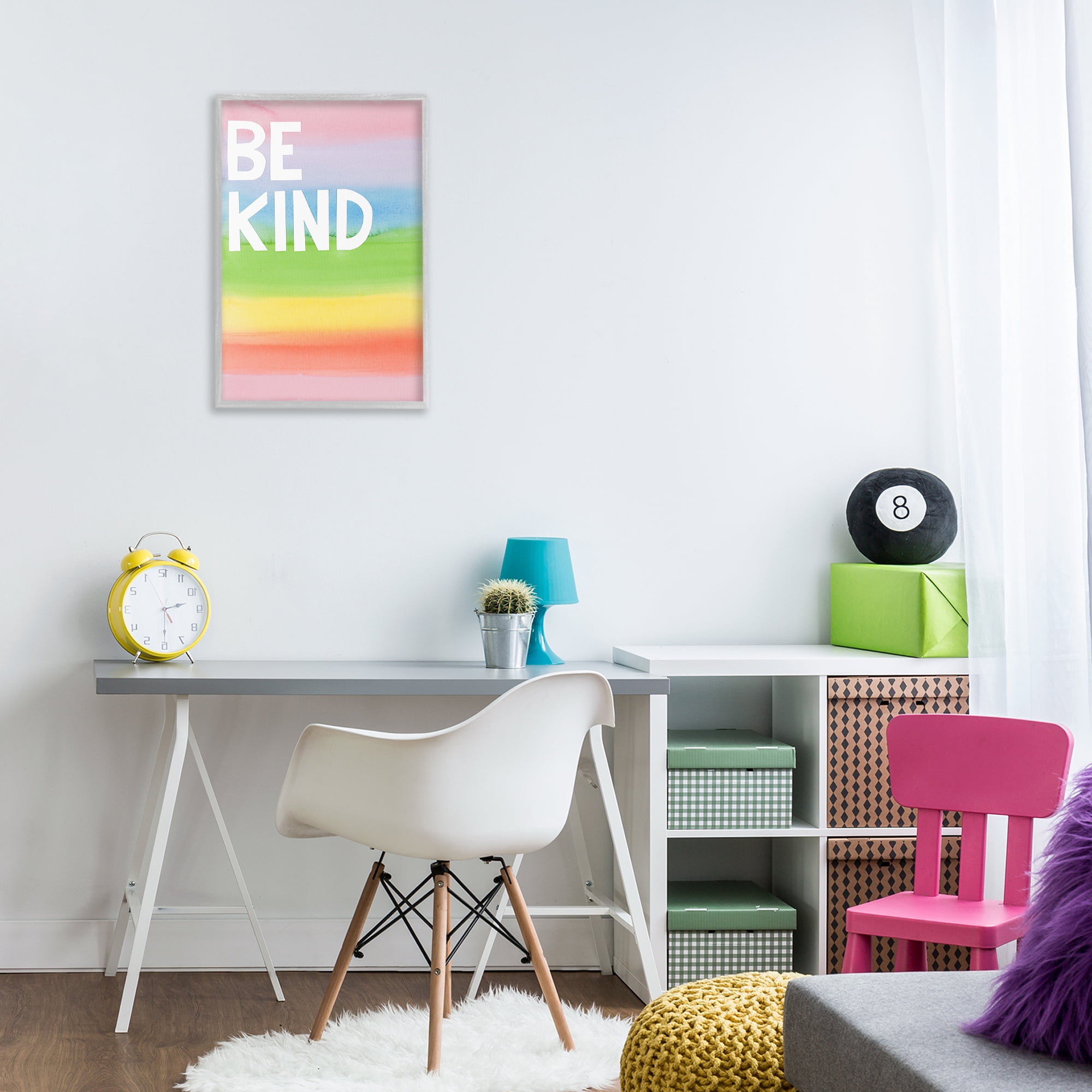 Stupell Industries Be Kind Ombre Rainbow Typography Painting Gray Framed Art Print Wall Art, 16 x 24