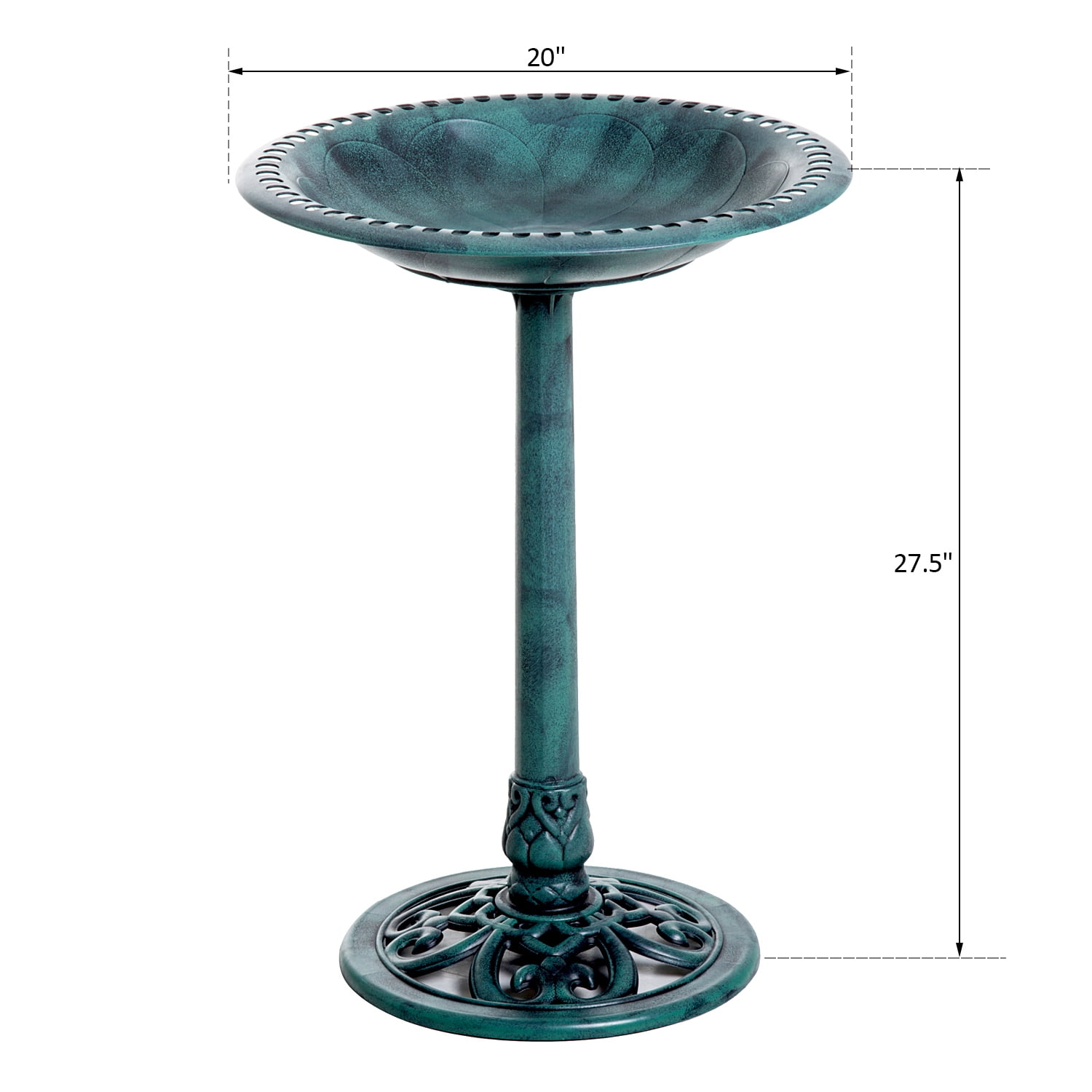 Outsunny 28" Pedestal Bird Bath Bowl Tall Garden Resin Free Standing - Green