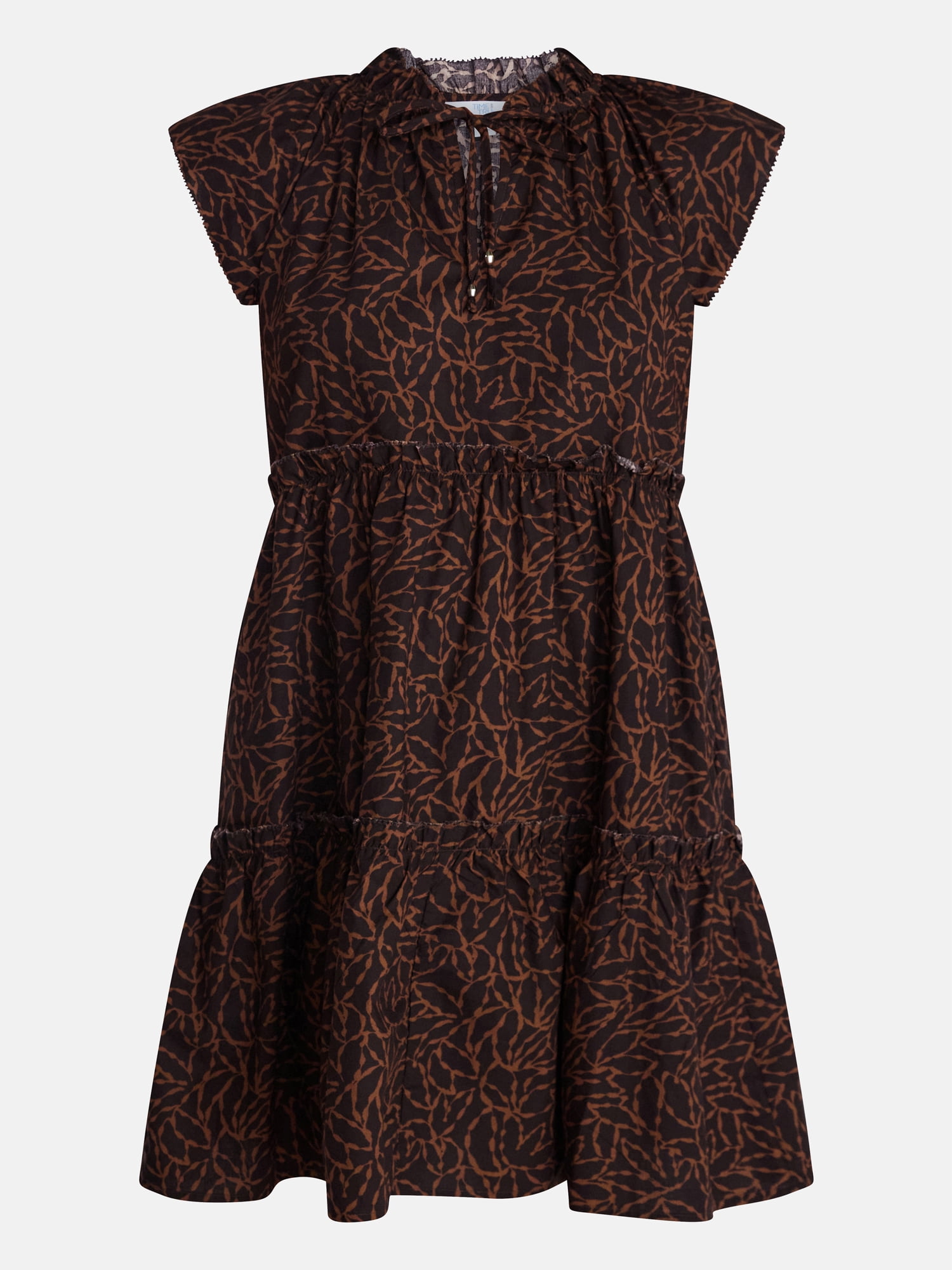 Time and Tru Women's and Women's Plus Tiered Cotton Mini Dress with Flutter Sleeves, Sizes XS-4X