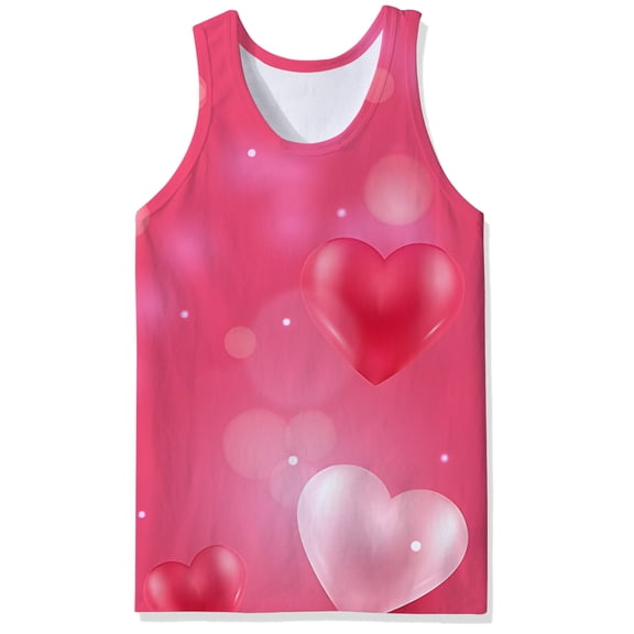 ZHOUCHANKIDS Mens Valentines Day Tank Red Heart 3D Digital Print Men's Sleeveless Muscle Shirt For Valentine's Day And Couples Hot Pink XL