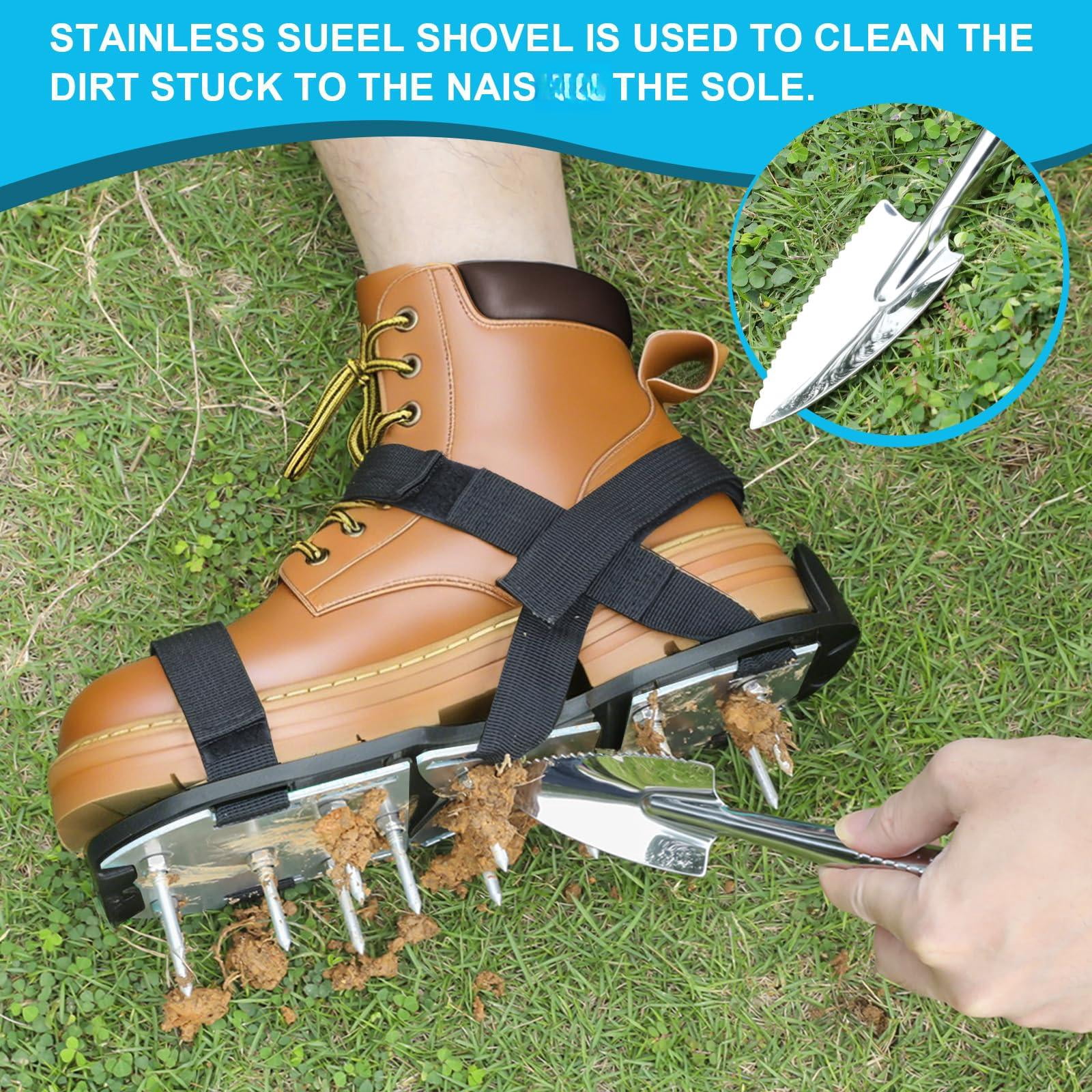 Lawn Aerator Shoes For Grass - Pre-assembled Soil Yard Tool Aerating Patio Garden  Black Medium