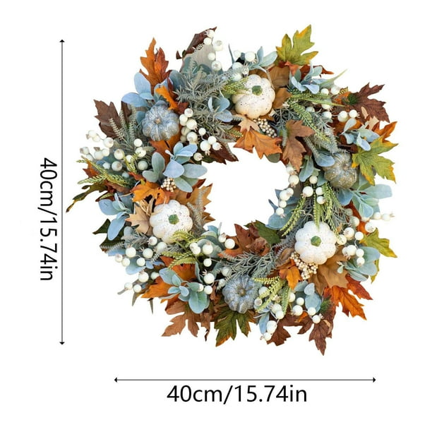 Xihbxyly Corona de Halloween con Diseño de Calabaza Otoñal y Hojas Escarchadas, Hecha a Mano para Puertas y Ventanas, Ideal para Fiestas y Decoración Del Hogar, Regalo de Otoño, Fácil Instalación, 30