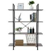 4-Tier Industrial Bookcase and Book Shelves, Vintage Wood and Metal Bookshelves, Open Bookshelf Display Shelves, Durable Shelving Unit with Metal Frame for Living Room Kitchen Dorm Office, Q17438