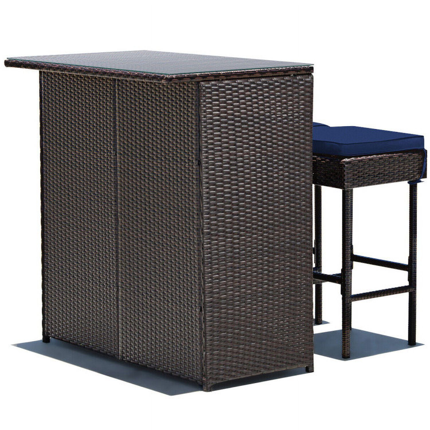 Aimee Lii 3 Pieces Patio Rattan Wicker Bar Table Stools Dining Set, Outdoor Patio Furniture, Navy & Off White Aimee Lii 3 Pieces Patio Rattan Wicker Bar Table Stools Dining Set, Outdoor Patio Furniture, Navy & Off White