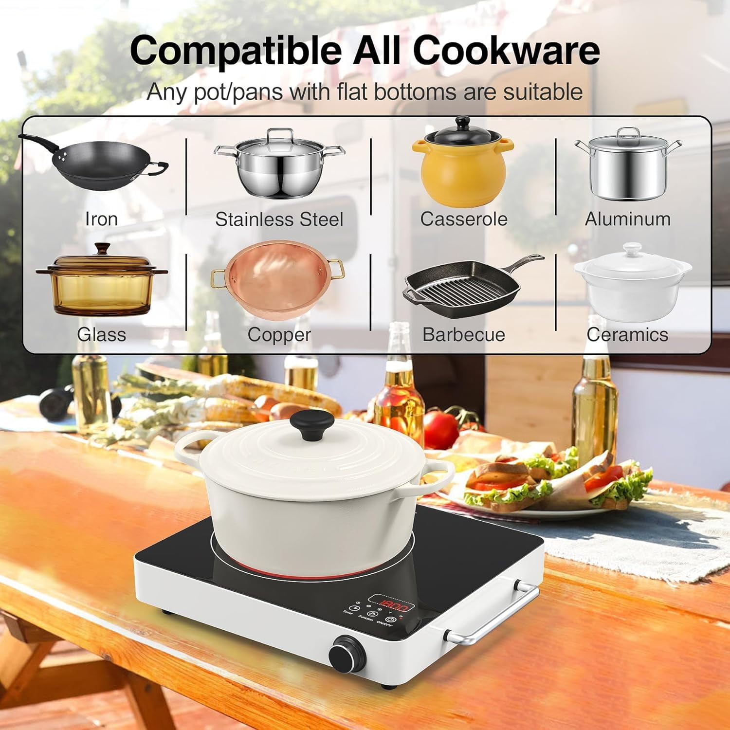 Electric Cooktop, 110V Touch and Knob Electric Stove Top, 1800W Single Burner With Handle, 9 Power Levels, Kids Safety Lock & 4H Timer, Portable, Black
