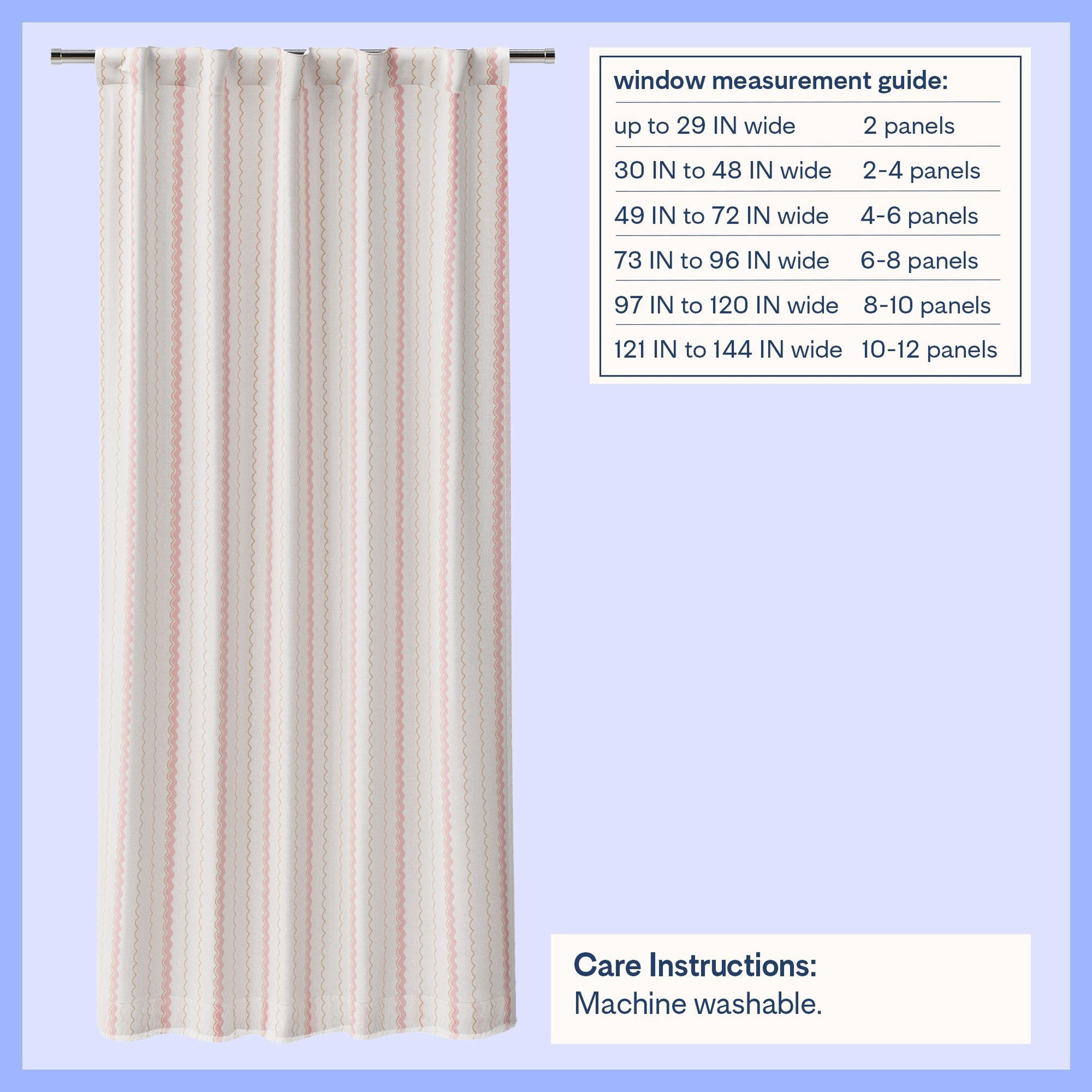 Mainstays Kids White and Pink Scallop Stripe Sheer Overlay Blackout Rod Pocket with Back Tabs Single Curtain Panel, 38" W x 63" L