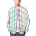 thumbnail image 2 of Rainbow Plaid Baseball Jersey Fashion Ribbed Sleeve Man Women's Jacket Motion Tops XXS-6XL, 2 of 7