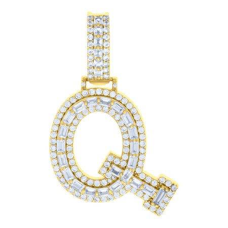 925 Sterling Silver Yellow-tone Unisex Cubic-zirconia Initial Q Alphabet Charm Pendant for Men Women