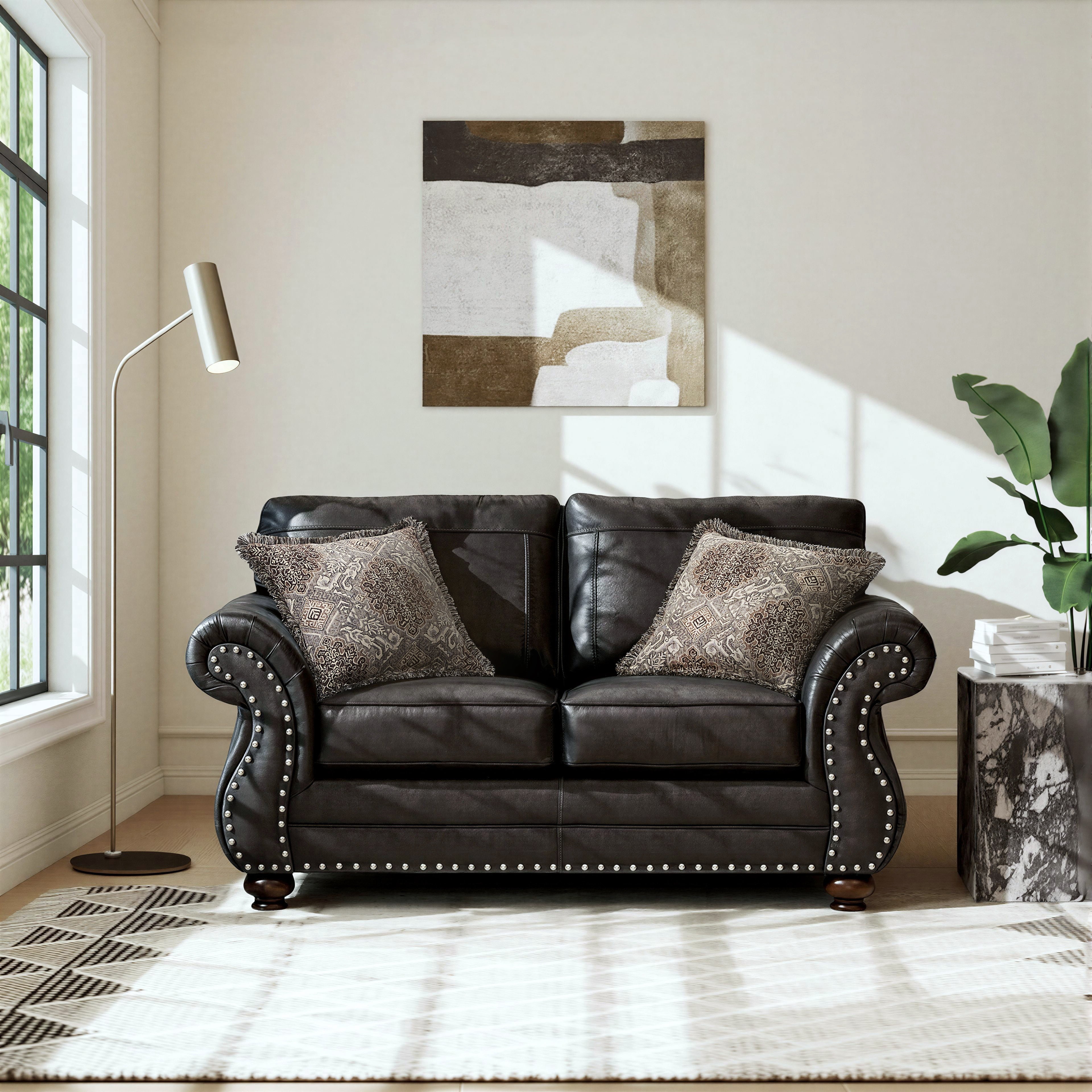 Roundhill Furniture Leinster 2-Piece Living Room Set, Sofa and Loveseat, Black