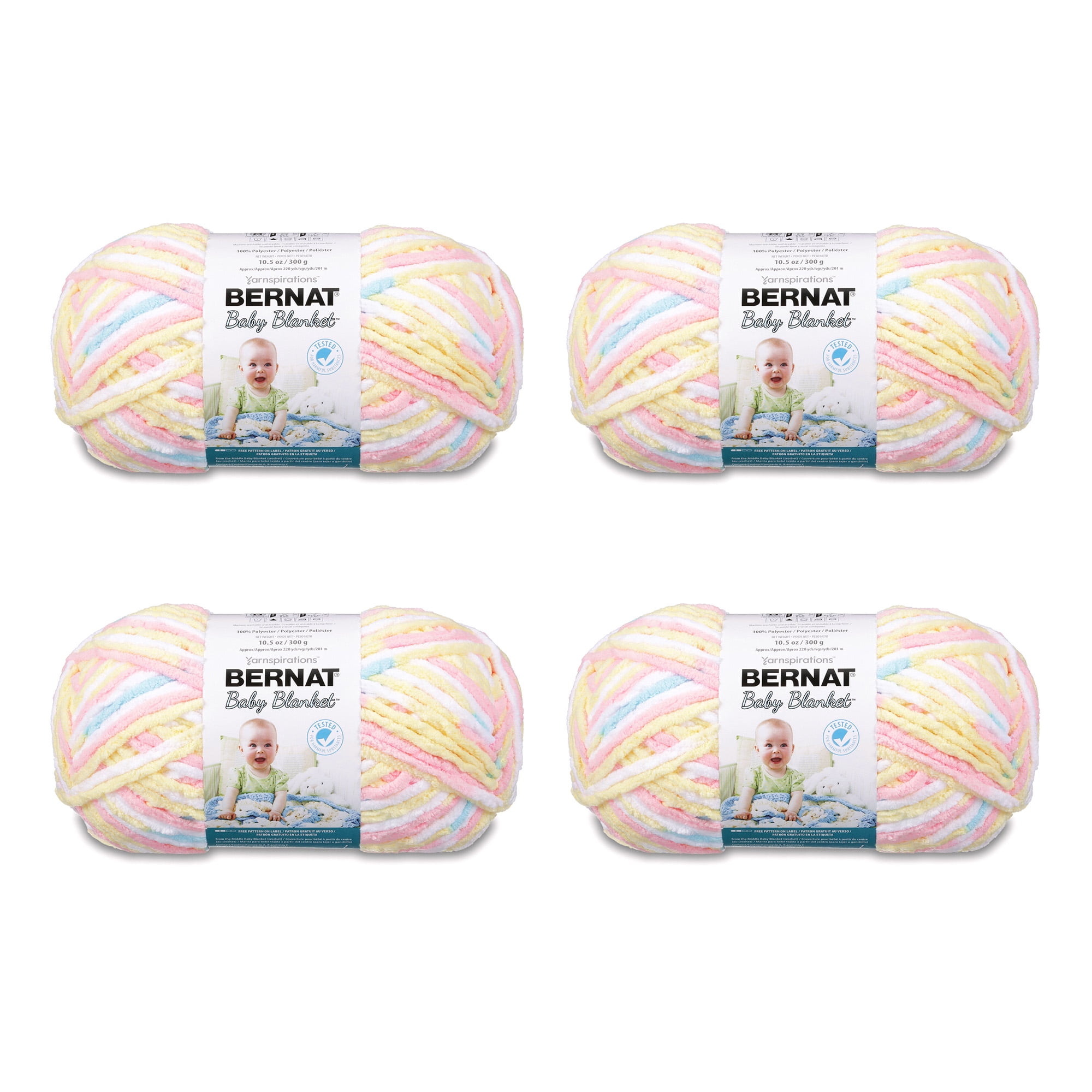 Bernat® Baby Blanket™ #6 Super Bulky Polyester Yarn, Pitter Patter 10.5oz/300g, 220 Yards (4 Pack)