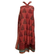 Mogul Womens Wrap Skirt Two Layer Maroon Printed Silk Sari Beach Magic Wrap Around Skirt