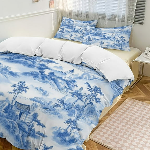 Blue Willow Ceramic Background Texture Duvet Cover Set Bedding Set Polyester Quilt Cover for Bedroom Decoration