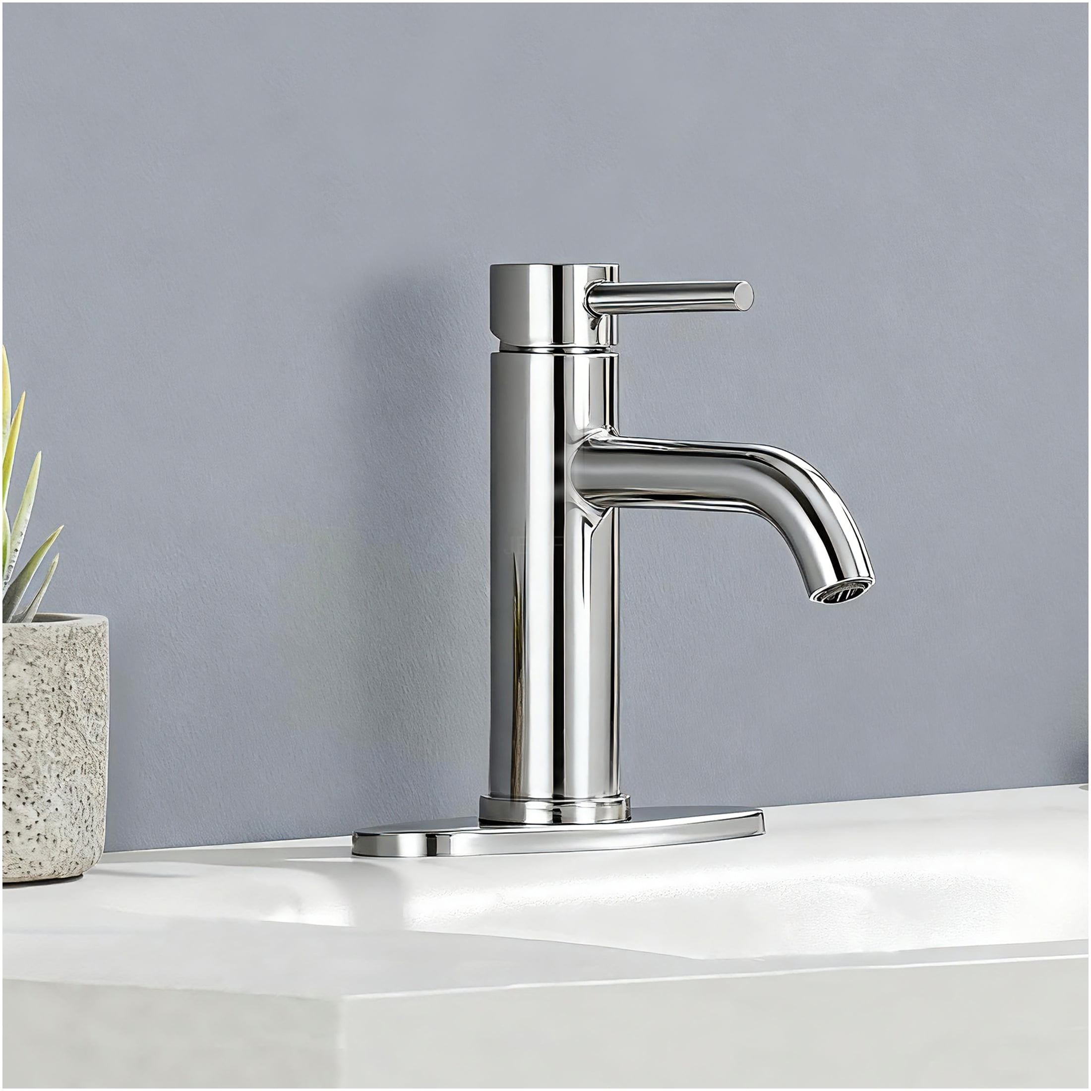 JERFIT Single Handle Bathroom Sink Faucet, Brushed Nickel Finish, 1-Hole Modern Vanity Faucet, Anti-Corrosion Stainless Steel Construction, Includes Supply Lines