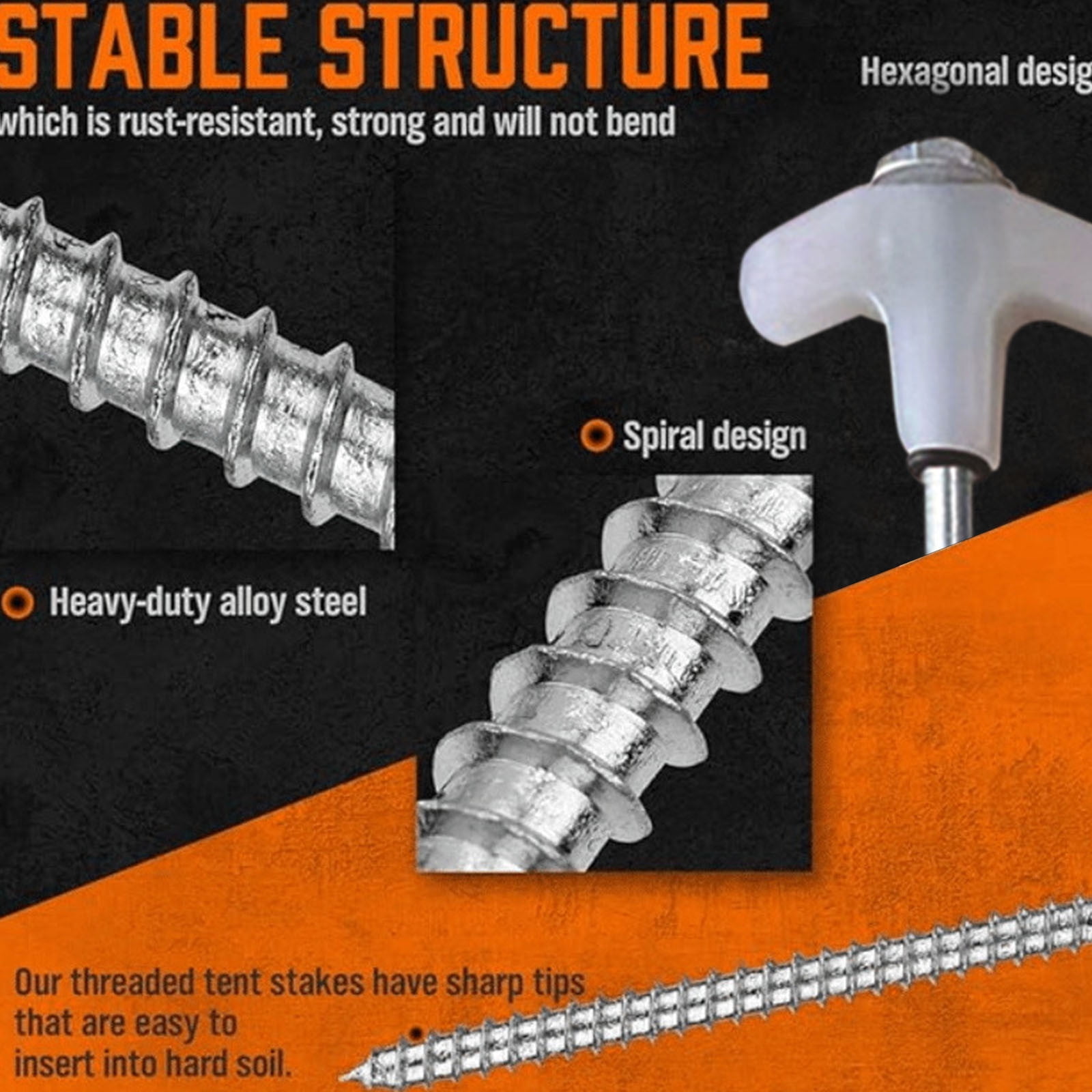 Bpyeka Hexagonal Luminous Nail 8in Screw In Tent Stakes - Ground Anchors Screw In,Tools,Household Essentials