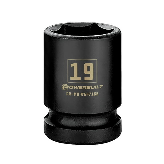 Powerbuilt 1/2 Inch Drive x 19 MM 6 Point Impact Socket - 647166
