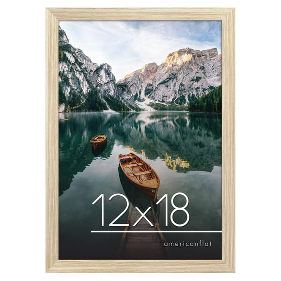 Americanflat 12x18 Poster Frame in Natural Oak - Engineered Wood with Shatter Resistant Glass - Horizontal and Vertical Formats for Wall with Included Hanging Hardware