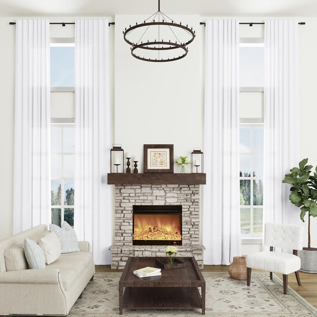 AIR-White Linen Curtains 132 Inches Long for High Living Room Back Tab Boho Neutral Light Filtering Semi Sheer Linen Drape for 2 Story Window Tall Ceiling Sliding Door 1 Panel, W52xL132