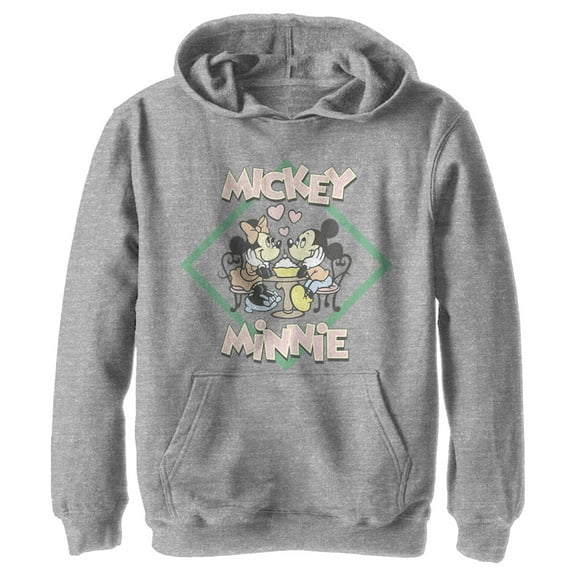 Boy's Mickey & Friends Mickey and Minnie Date Night  Pull Over Hoodie Athletic Heather X Large