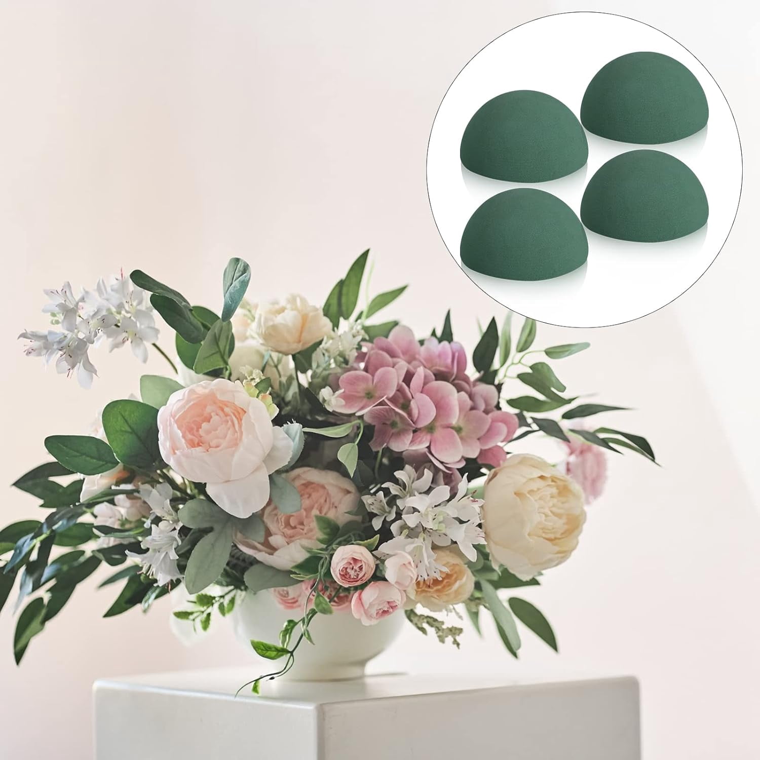 ABPETE 4 Pcs Half Ball Floral Foam Block Green Wet Dry Flower Foam Green Foam Balls Large Flower Craft for Wedding Artificial Flower Plant Bouquet Arrangement DIY Craft(4.72 x 2.36 Inch)