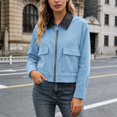 thumbnail image 2 of Unir Leather Collar Corduroy Bomber Jacket for Women, Zip Front, Relaxed Fit Casual Outerwear with Patch Pockets, 1 Piece, XS-L, 2 of 5