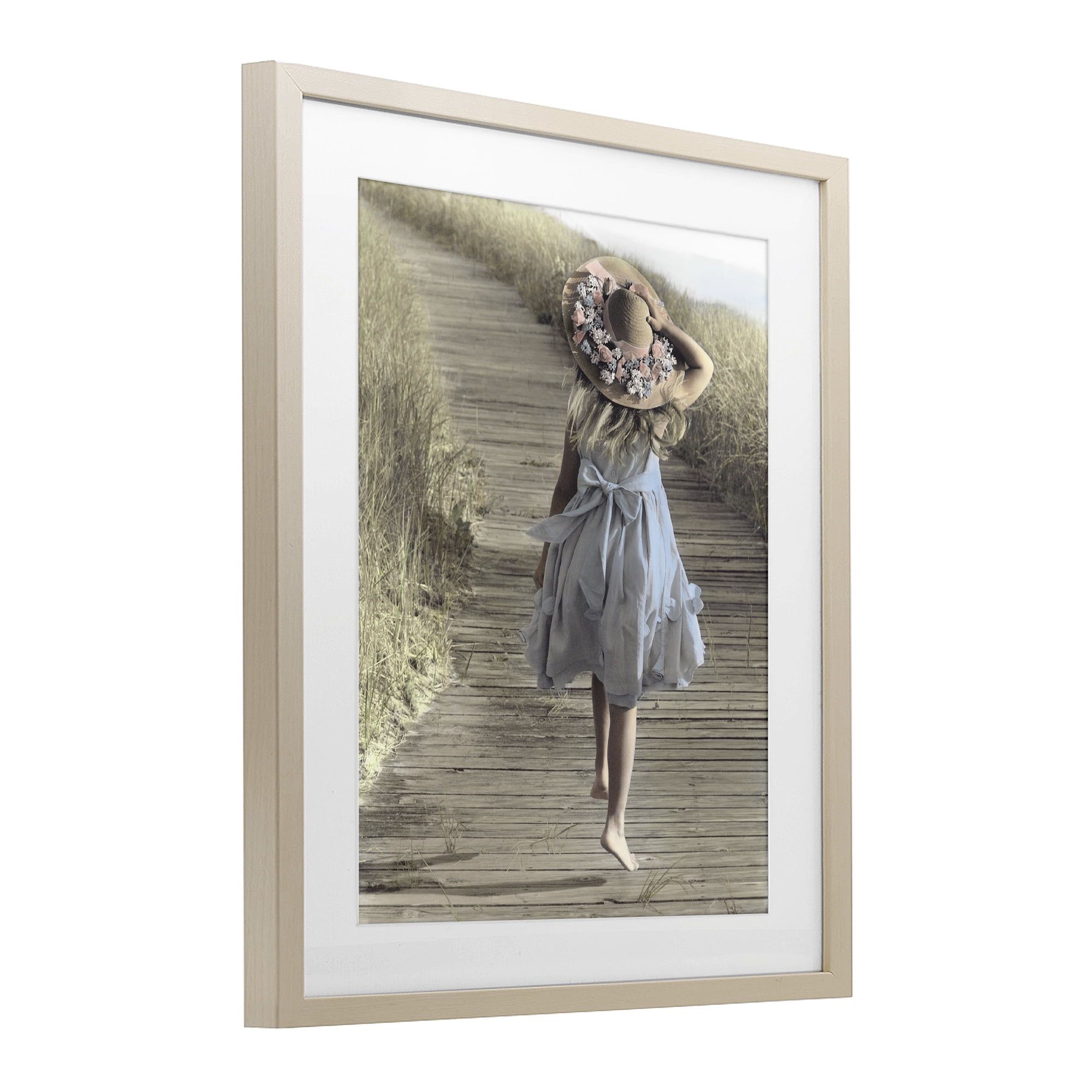 Stupell Industries Girl With Sun Hat Walking Birch Framed Print Under Glass, design by Kendra Dew