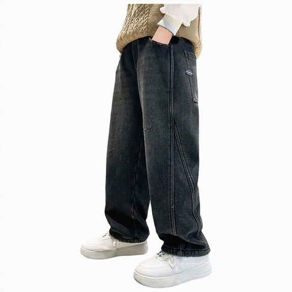 JUMEYU Boys Jeans Slim Fit Boy's Skinny Fit Fashion Slim Kids Jeans Pants Size 14-15 (Black,14-15 Years)