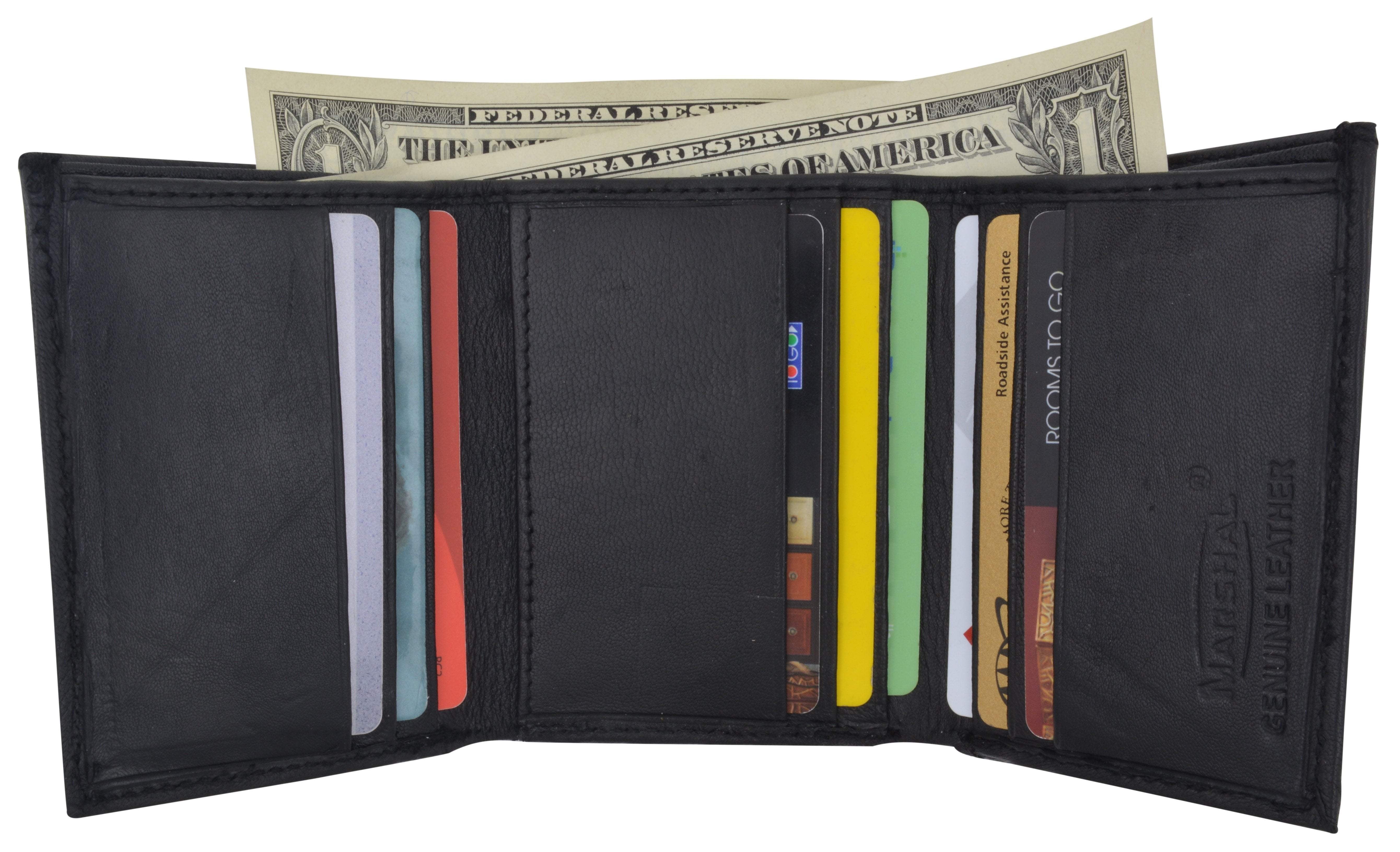 Marshal Wallet Trifold Mens Leather Wallet W/2 Outside ID Windows