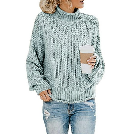 Wodstyle - Women's Long Sleeve Sweaters Turtleneck Loose Soft Knitted ...