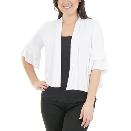 Open Front Double Bell Sleeve Shrug