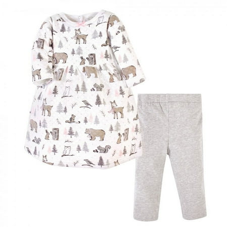 UPC: 0660168259988 | Hudson Baby Infant and Toddler Girl Quilted Cotton Long-Sleeve Dress and Leggings 2pc Set Winter Forest 4 Toddler