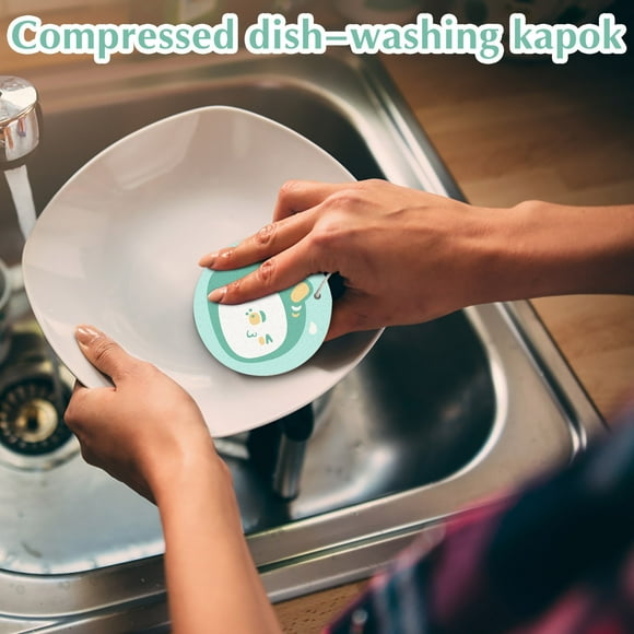 Dvkptbk Compressed Wood Pulp Dishwashing Sponge, Cute-Sided Kitchen Cleaning Sponges, Non-Scratch Dish Washing Household Cleaning Sponges for Kitchen