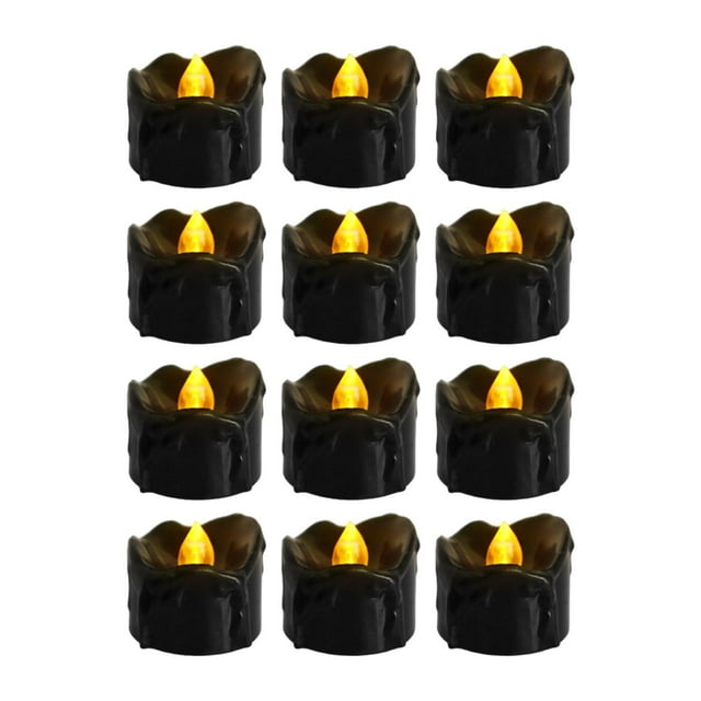 Lipstore 12 Pieces Black Tea Lights Candles LED Tea Lights Bright Realistic Fake Electric Yellow Flash