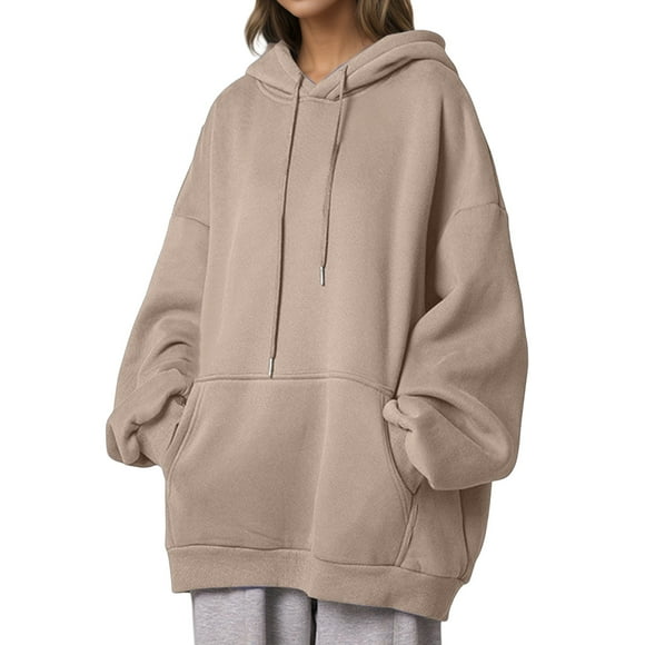 Aocisk Women Pullover Hoodie with Pockets Korean Style Comfortable Thickened for Everyday Casual Wear Khaki XXL