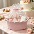 thumbnail image 4 of Woven Cotton Storage Basket with Handles, Decorative Gift and Organizer Basket for Shelf, Closet, Bathroom and Pantry, Light Pink, 4 of 6