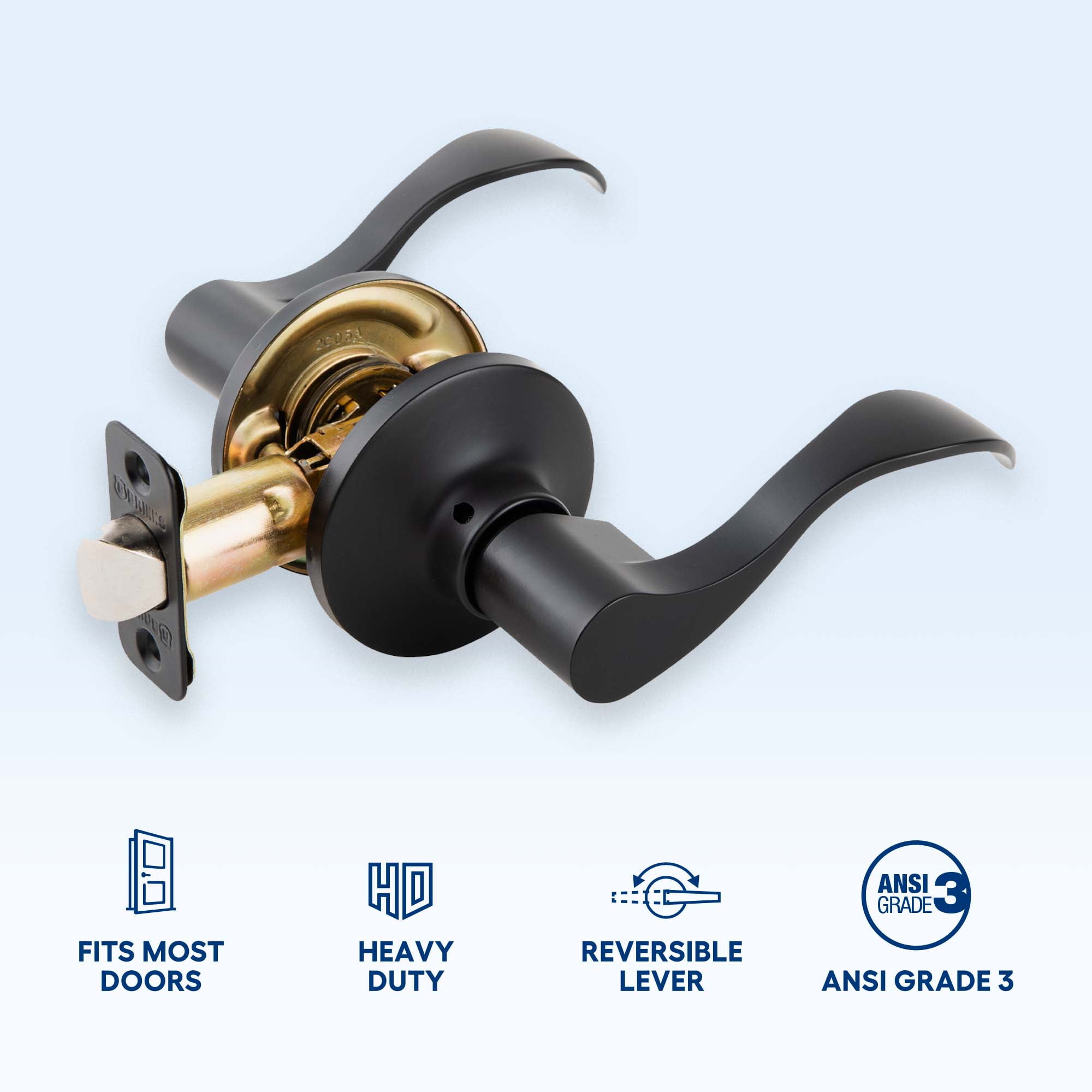 (2 pack) Brinks Non-Locking Passage Modern Wave Style Lever Doorknob, Matte Black Finish