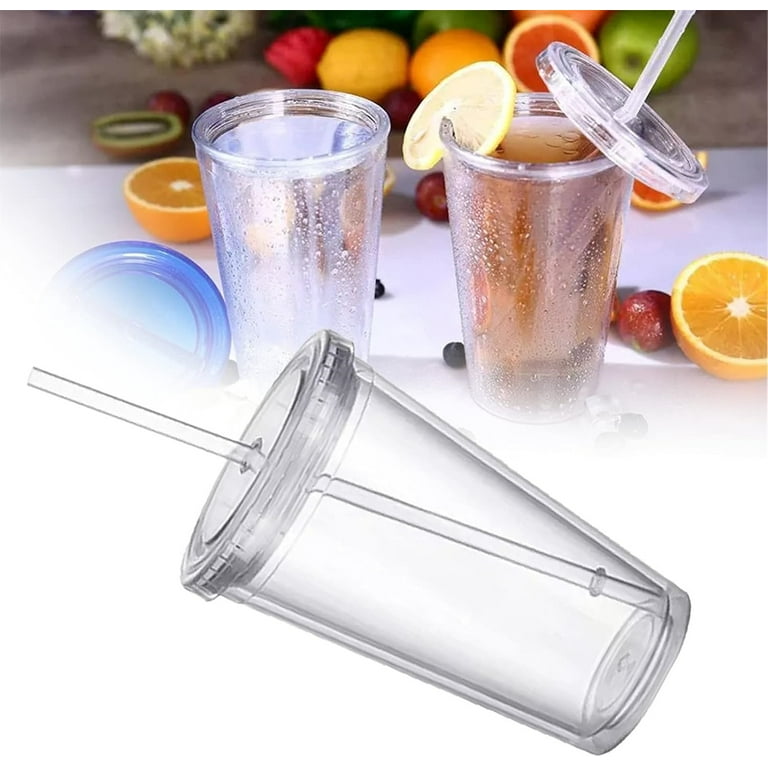 24 Oz Plastic Tumbler Cups,Large Plastic Drinking Glass with Straw and  Lid,Double Walled Insulated Clear Cup,Reusable Cute Tumblers for for  Smoothies ...