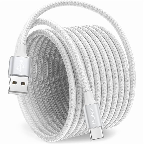 White USB C Cable 10 ft, Long USB A to USB C Cable Fast Charging, USBC Charger Cord Braided for iPhone 17 Air 16 15 Pro Max Plus, for Samsung Galaxy S21 Note 10