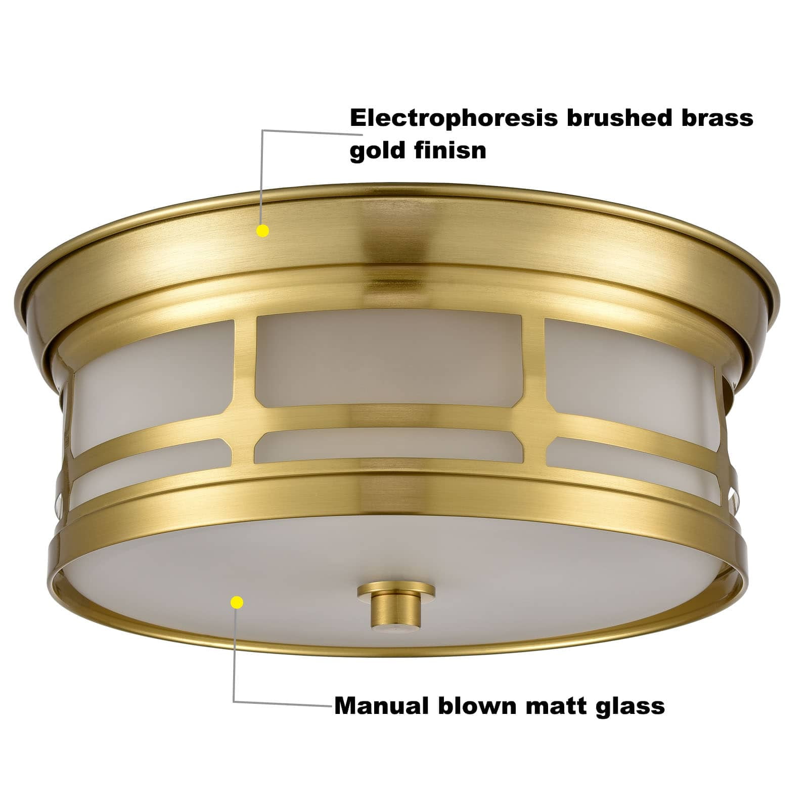 Modern Drum Glass Flush Mount Ceiling Light 2-Light Gold Ceiling Light Fixture