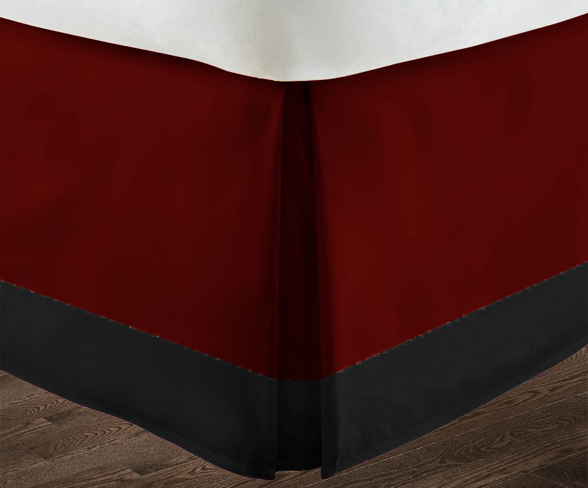 D.N.G. BEDDINGS 1 Piece Split Corner Two Tone Tailored Bed Skirt, Twin XL Size 12 Inch Deep Pocket, 800 Thread Count, 100% Egyptian Cotton, Solid Black/Burgundy Color.