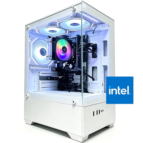ICEWOLF Desktop PC Intel i7, 16GB, 256GB SSD, ARGB Fans,500W PSU,White