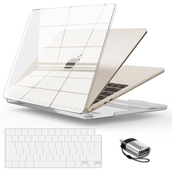 IBENZER MacBook Air 13 inch case 2025 2024 2023 2022 M5 A3449 M4 A3240 M3 A3113 M2 A2681, Hard Shell Case & Keyboard Cover & Type-C Adapter, Crystal Clear, W-MAT13-KK-CYCL 1TC