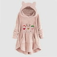 thumbnail image 2 of LYXSSBYX Womens Long Sleeve Dress Hot Sale Clearance Woman's Casual Christmas Printing Plush Buttons Long Sleeved Hooded Plush Coat Top, 2 of 5