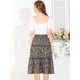 thumbnail image 5 of Falda Midi Con Volantes Divididos En Niveles Estampado Floral Cintura Elástica Para Mujer Negro XS, 5 of 6