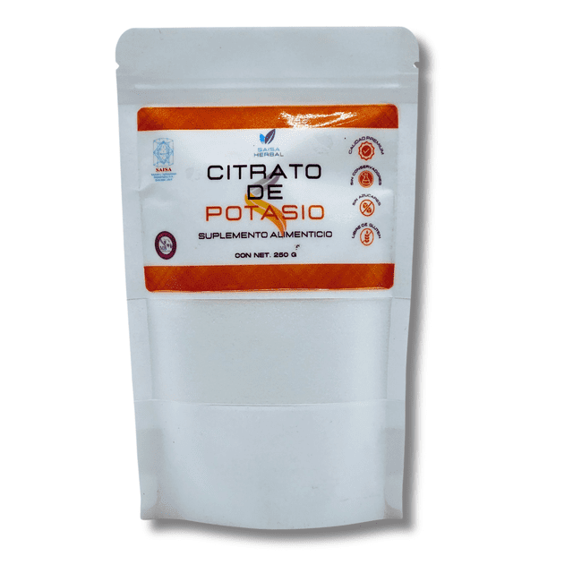 Citrato de Potasio 250 g en Bolsa | Suplemento Alimenticio | Polvo Sin Sabor | Uso Diario | Saisa Herbal