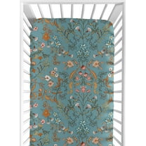 Sweet Jojo Designs Boho Floral Wildflower Blue and Orange Fitted Crib Sheet