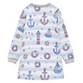thumbnail image 6 of Girls' long-sleeved dress Anchor and Lighthouse Girls' A-line dress with ribbed cuffs Soft and comfortable, 6 of 6