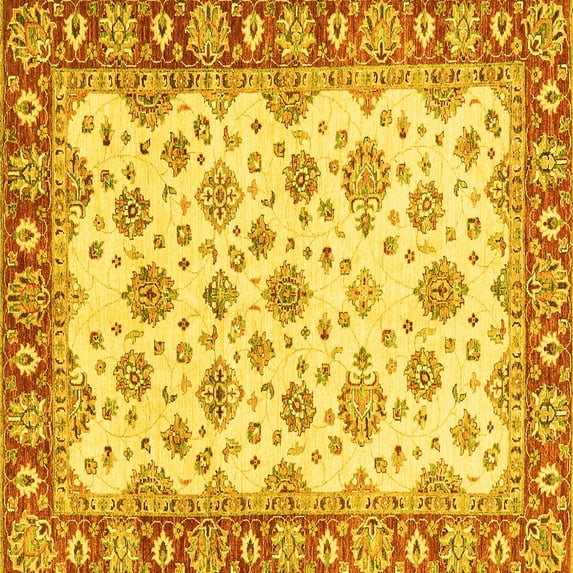Ahgly Company Machine Washable Indoor Square Abstract Yellow Modern Area Rugs, 4' Square